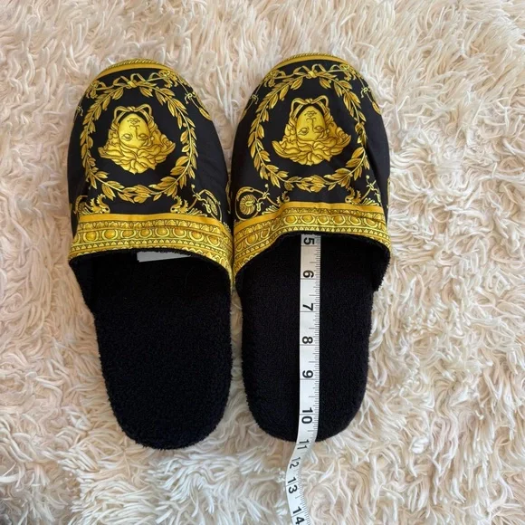 Versace Medusa Slippers Black Gold Baroque Home Shoes Size M - Picture 9 of 9